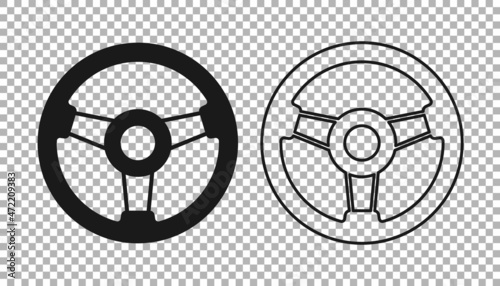 Black Racing simulator cockpit icon isolated on transparent background. Gaming accessory. Gadget for driving simulation game. Vector