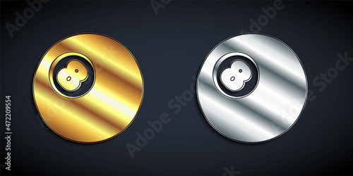Gold and silver Billiard pool snooker ball with number 8 icon isolated on black background. Long shadow style. Vector