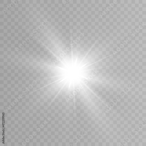 Realistic bright light effect, sparkling star on a transparent background. Vector