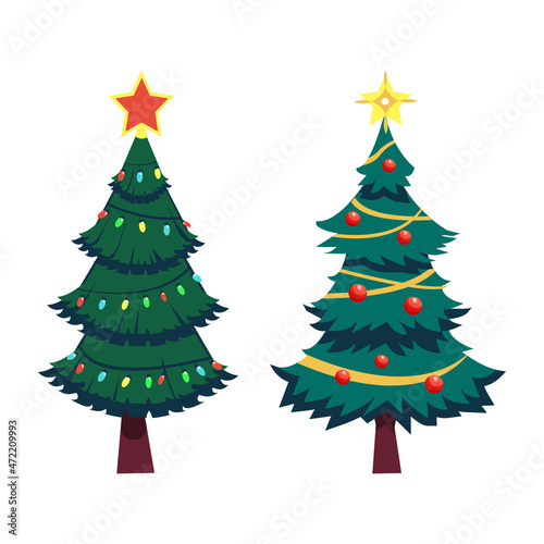 A collection of flat Christmas trees with decorations