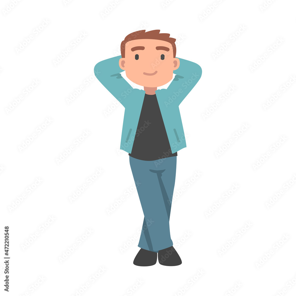 Young Lying Man with His Head on His Hands Sky Watching View from Above Vector Illustration