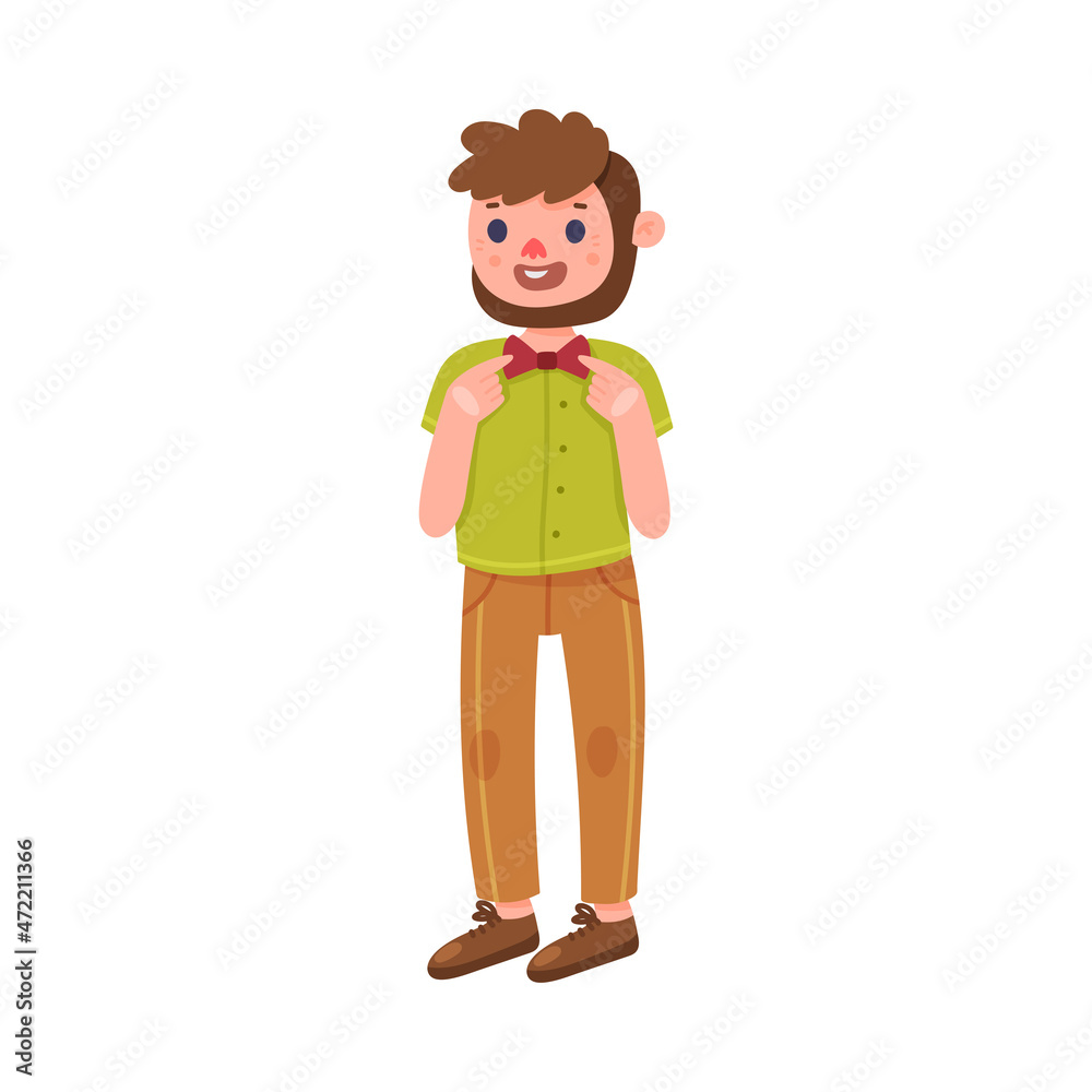 Young Man Character Holding Bow Tie as Party Birthday Photo Booth Prop Vector Illustration Young Man Character Holding Bow Tie as Party Birthday Photo Booth Prop Vector Illustration