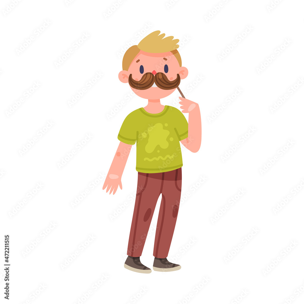 Young Man Character Holding Pole with Moustache as Party Birthday Photo Booth Prop Vector Illustration Young Man Character Holding Pole with Moustache as Party Birthday Photo Booth Prop Vector Illustration