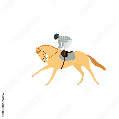 Jockey on a chestnut horse is riding fast, a simple vector illustration