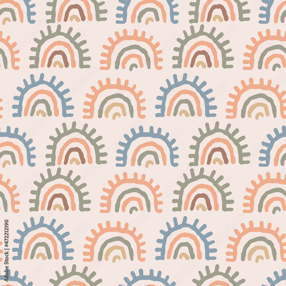 Seamless pattern with hand drawn boho arcs.