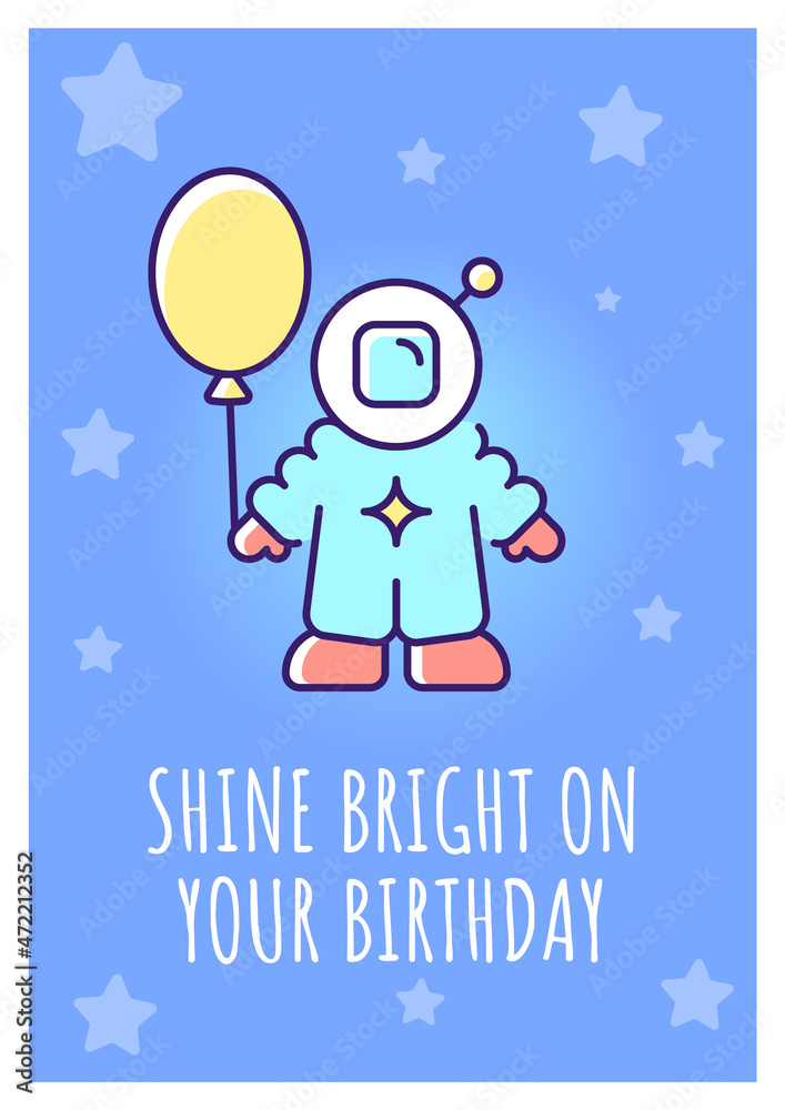 Keep shining on birthday greeting card with color icon element. Magical cosmic party. Postcard vector design. Decorative flyer with creative illustration. Notecard with congratulatory message Keep shining on birthday greeting card with color icon element. Magical cosmic party. Postcard vector design. Decorative flyer with creative illustration. Notecard with congratulatory message