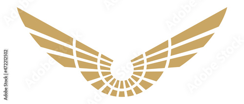 Stylized wings icon. Golden winged logo in vintage style