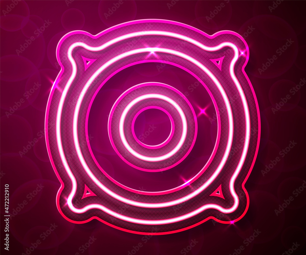 Glowing neon line Stereo speaker icon isolated on red background. Sound system speakers. Music icon. Musical column speaker bass equipment. Vector Glowing neon line Stereo speaker icon isolated on red background. Sound system speakers. Music icon. Musical column speaker bass equipment. Vector