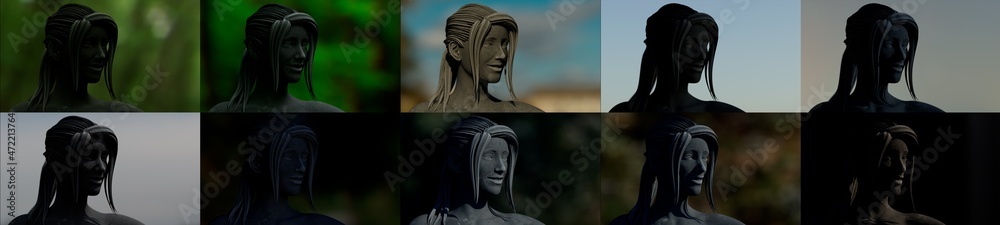 Obraz premium stone sculpture in 10 vary light environments, examples for arts - object 3D rendering