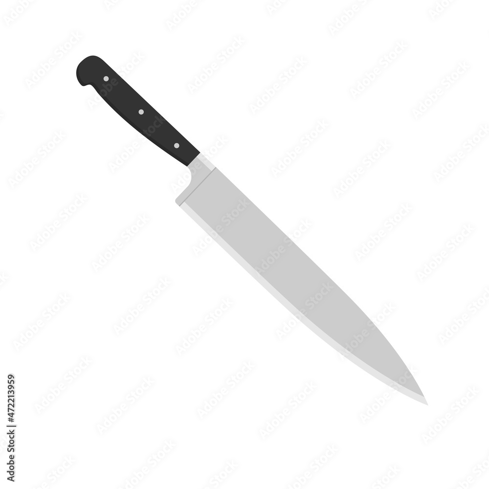 Kitchen knife with black handle. Chef knife in flat style. Isolated vector illustration Kitchen knife with black handle. Chef knife in flat style. Isolated vector illustration