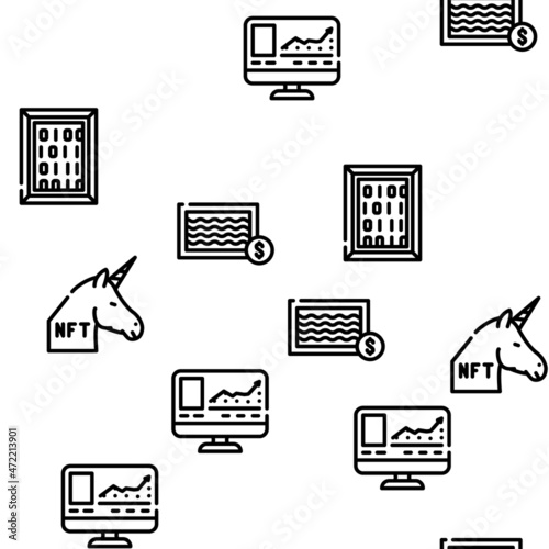 Nft Digital Technology Vector Seamless Pattern Thin Line Illustration