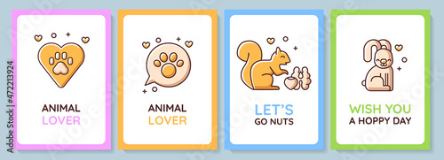 Pet lovers community greeting card with color icon element set. Pet ownership. Postcard vector design. Decorative flyer with creative illustration. Notecard with congratulatory message