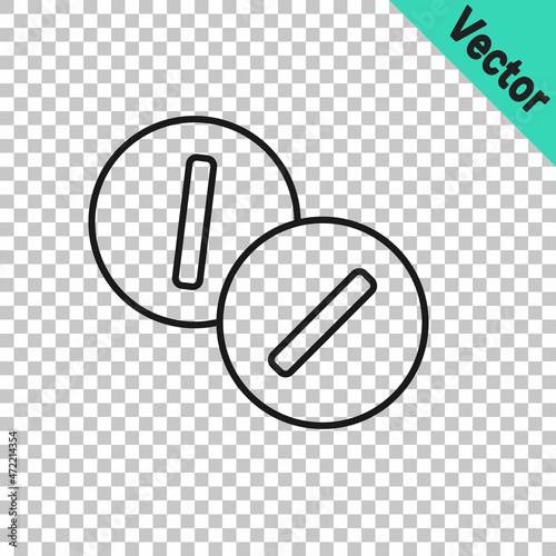 Black line Toothache painkiller tablet icon isolated on transparent background. Tooth care medicine. Capsule pill and drug. Pharmacy design. Vector