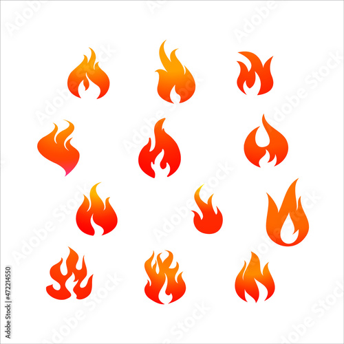 Fire Flame Flat Icon Set Vector