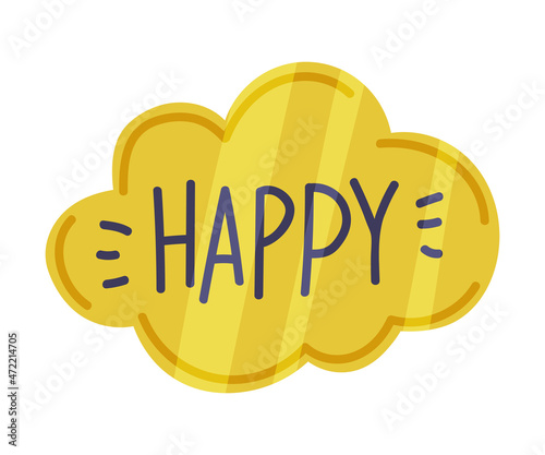 Cloud Sticker with Happy Word as Party Birthday Photo Booth Prop Vector Illustration