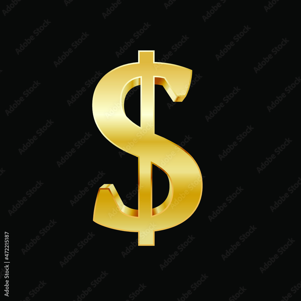 Golden Dollar Sign in Black Background Vector Golden Dollar Sign in Black Background Vector
