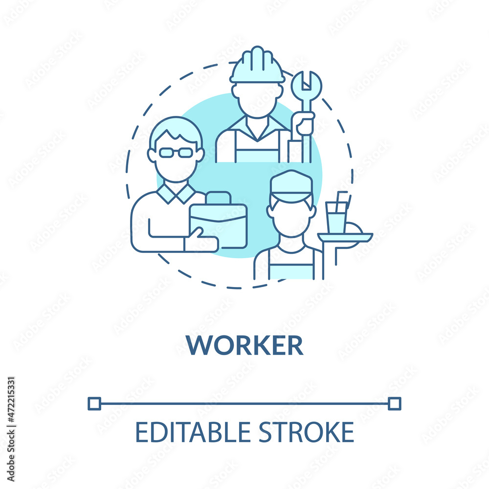 Worker social role blue concept icon. Employee participation in community. Engagement in society by type abstract idea thin line illustration. Vector isolated outline color drawing. Editable stroke