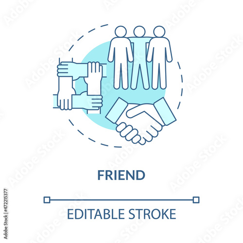 Social participation for friends blue concept icon. Friendship role type in community, society abstract idea thin line illustration. Vector isolated outline color drawing. Editable stroke