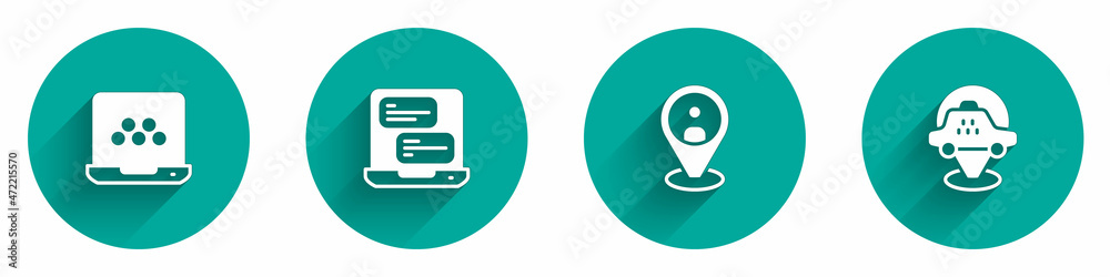 Set Taxi mobile app, client and Location taxi car icon with long shadow. Vector Set Taxi mobile app, client and Location taxi car icon with long shadow. Vector