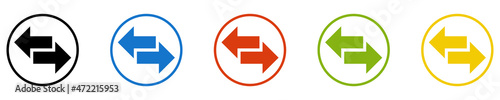 Bunter Banner mit 5 farbigen Icons: Pfeile nach links und rechts, vor und zurück oder Austausch und Wechsel photo