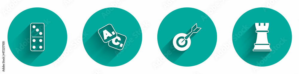 Set Domino, Bingo, Classic dart board and arrow and Chess icon with long shadow. Vector Set Domino, Bingo, Classic dart board and arrow and Chess icon with long shadow. Vector