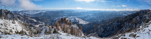 Panoramic view from the peak at Scarita Belioara natural rezerve in Transylvania, Romania