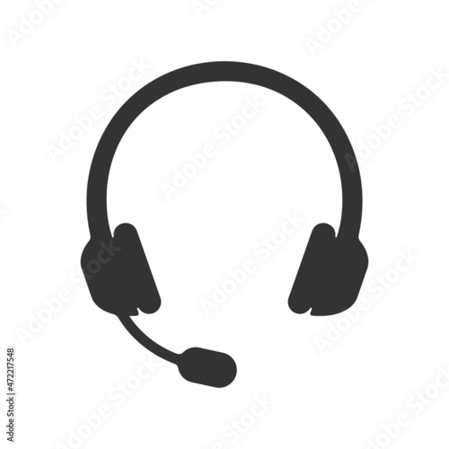 Headset icon. Headphones with microphone pictogram isolated on white background. Hotline, call service, customer support, gamer live streaming, online music symbol. Vector graphic illustration.
