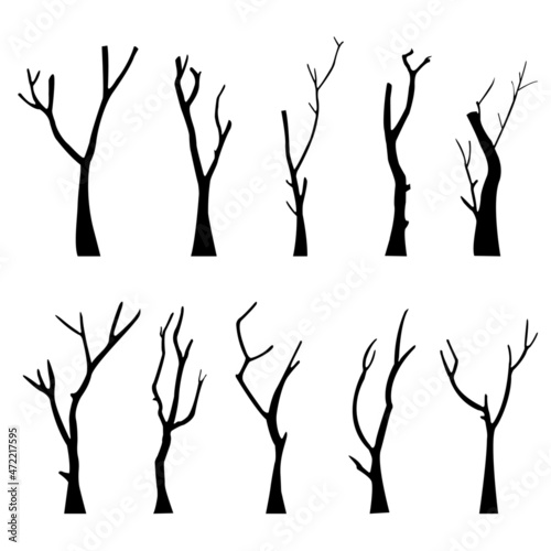 bare dead tree silhouette. isolated on white background. vector illustration