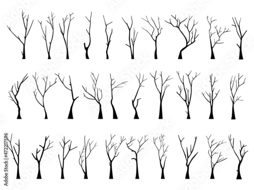 bare dead tree silhouette. isolated on white background. vector illustration