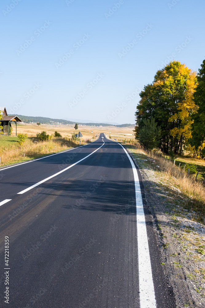 Asphalt road. Autumn landscape in Montenegro