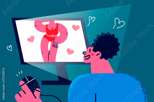 Child watch adult content on internet on computer 