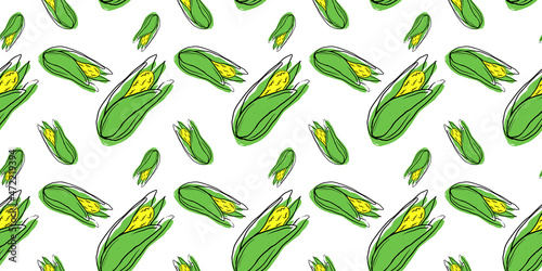 Fresh corn seamless pattern. Beautiful vector seamless pattern with corn. Suitable for wallpapers, web page backgrounds, surface textures, textiles. Background, texture. Design for paper. Doodle