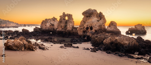 Rock formation looking like a skull in Praia dos Arrifes  Algarve  Portugal 