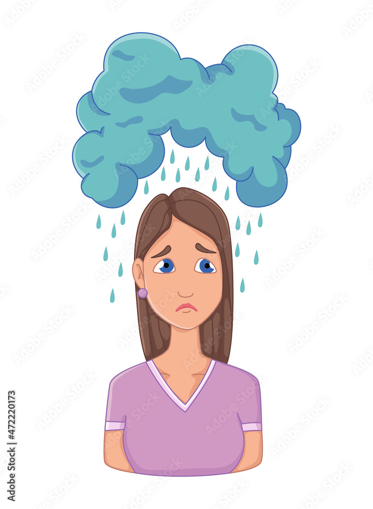 Women with stress symptom - crying. Emotional or mental health problem, stress. Cartoon character concept Women with stress symptom - crying. Emotional or mental health problem, stress. Cartoon character concept