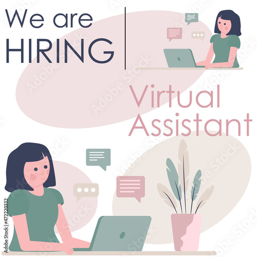 Banner We are hiring a virtual assistant, Looking for a job, Vacancy assistant, We are looking for a team, Need urgently assistant