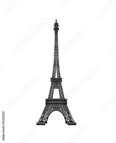 Model of the Eiffel Tower isolated on a white background.