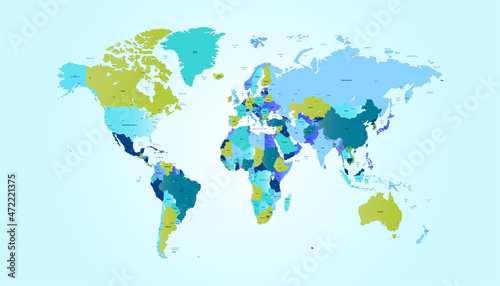 Fototapeta Naklejka Na Ścianę i Meble -  World map. Color vector modern. Silhouette map.