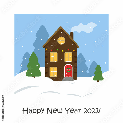 Vector illustration of a winter landscape. New Year card. Winter is comming. Happy holidays.