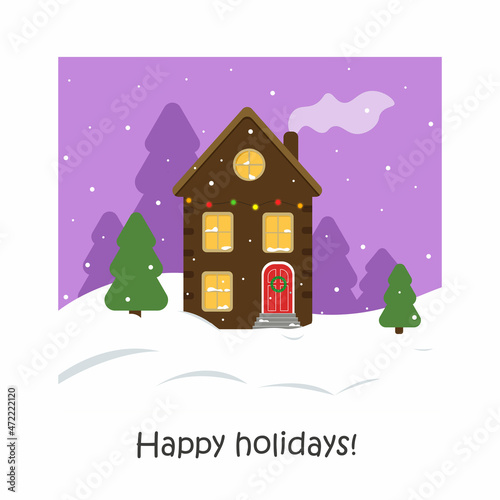 Vector illustration of a winter landscape. New Year card. Winter is comming. Happy holidays.