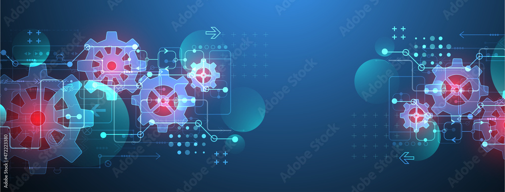 Abstract  technological background  with glowing cogwheels. Vector