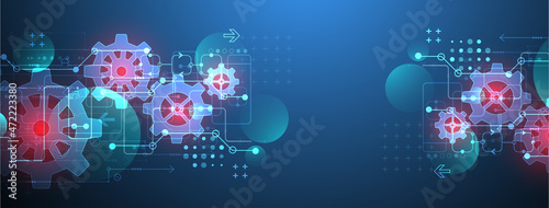 Abstract  technological background  with glowing cogwheels. Vector