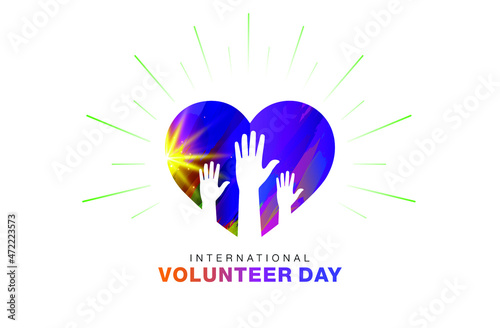 Volunteer day design with hand heart and charity creative concept for Economic and social Development. Vector website banner, template, poster, background