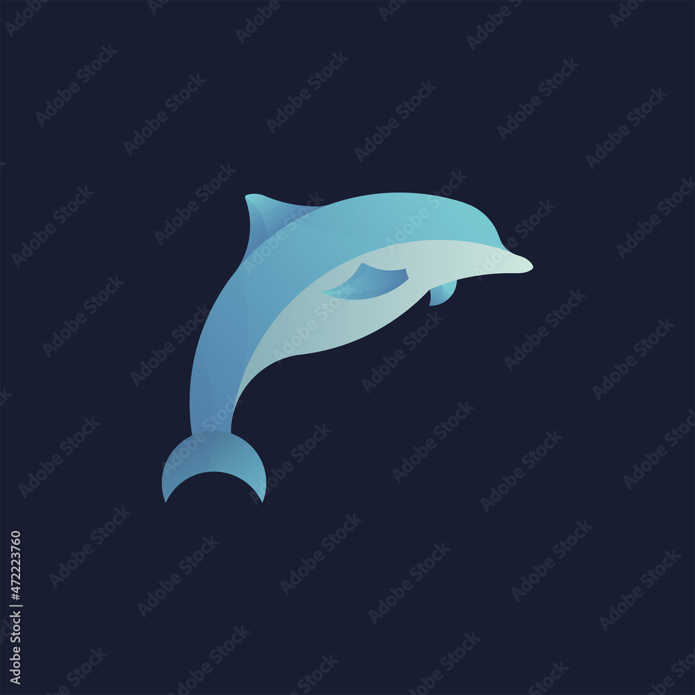 Obraz premium Blue dolphin modern icon logo design template. Vector illustration for visual business identity concept. Flat, elegant, isolated on dark background underwater. 