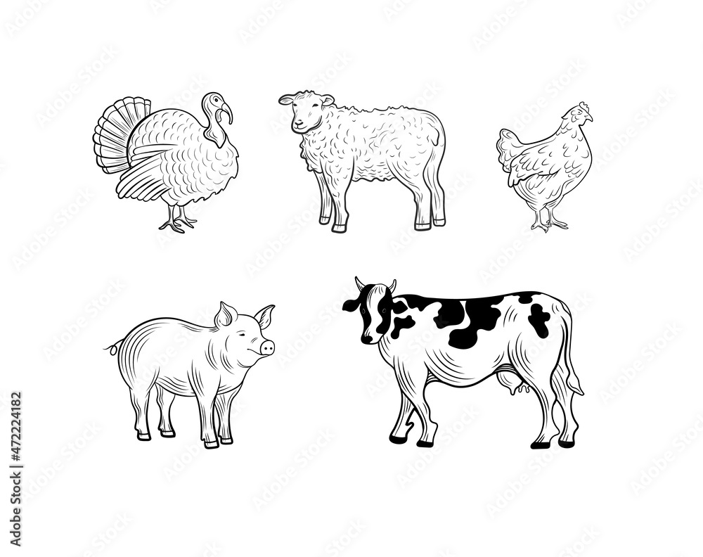 Clipart Farm Animals Black And White