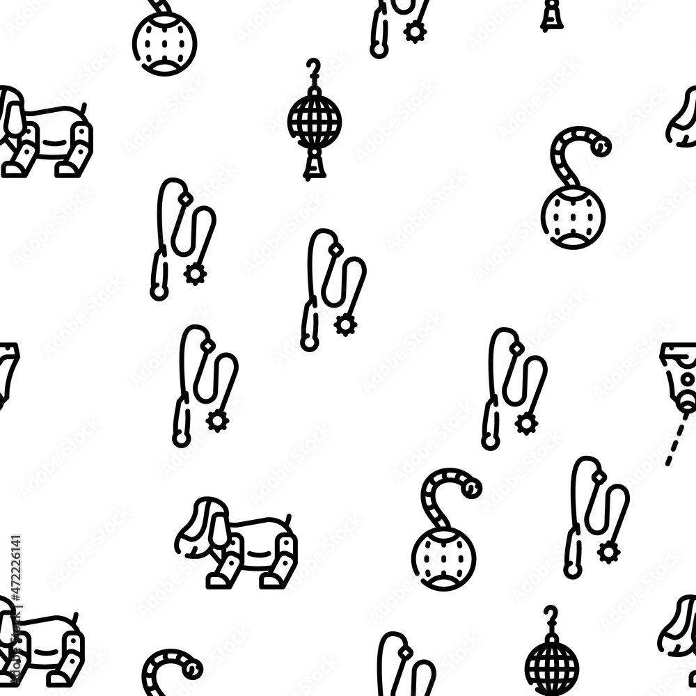 Pet Toys For Enjoyment Animal Vector Seamless Pattern Thin Line Illustration Pet Toys For Enjoyment Animal Vector Seamless Pattern Thin Line Illustration