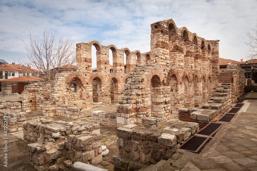 Old Byzantine church in Nessebar, ancient town on the coast of Black Sea, Bulgaria