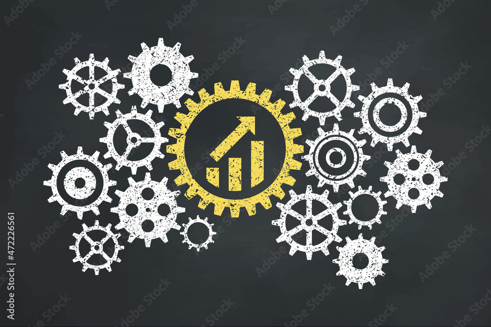 Growing business concept with gear on the blackboard. growth graph icon. Growing business concept with gear on the blackboard. growth graph icon.