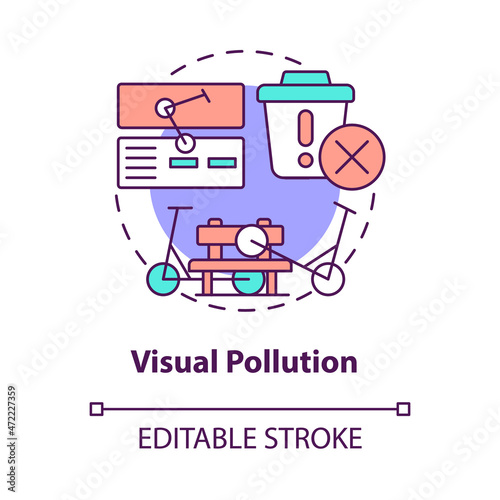 Visual pollution concept icon. Scooter sharing problem abstract idea thin line illustration. Irregular formation in urban places. Visual clutter. Vector isolated outline color drawing. Editable stroke