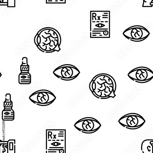 Ophthalmology Eye Disease Treat Vector Seamless Pattern Thin Line Illustration