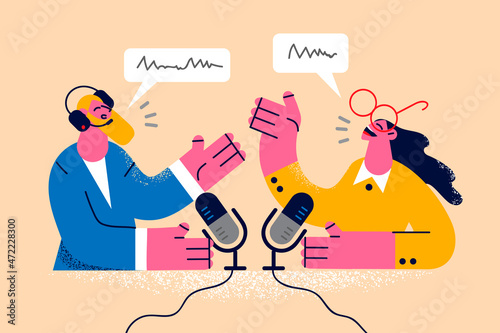 Radio host talk with guest in air 